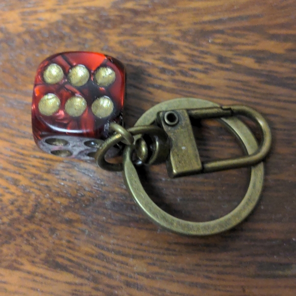 Handmade Red Dice Clip on Keychain Your Choice of Metals - Picture 2 of 7